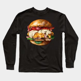 Juicy Tasty Burger With Bacon And Cheese Long Sleeve T-Shirt